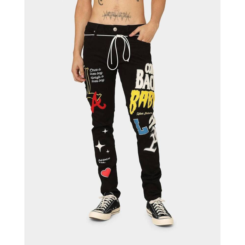 NEW LIFTED ANCHORS men's boulevard puff print denim pant in black wash